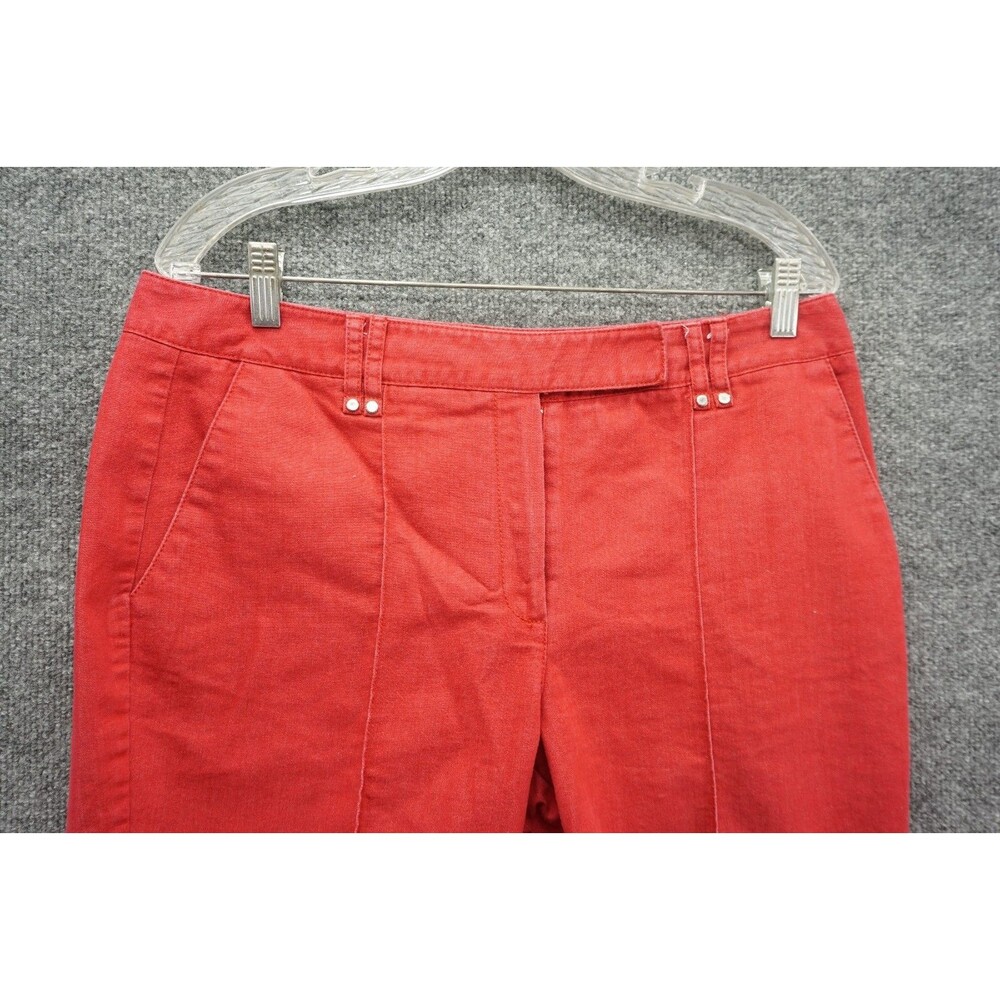 Larry Levine Women's Solid Coral Red Bermuda Chino Shorts Size 12 Stud Accent